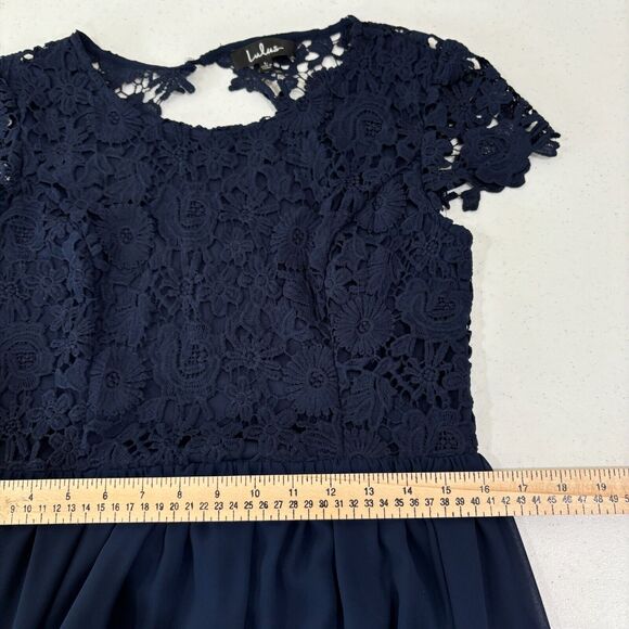 Lulus Navy Blue Crochet Lace Maxi Dress L Open Back Sexy Bridesmaid Wedding - Picture 12 of 15